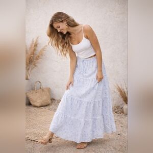 Vintage Romantic Boho Festival Just Cruising Tiered Maxi Skirt, One Size